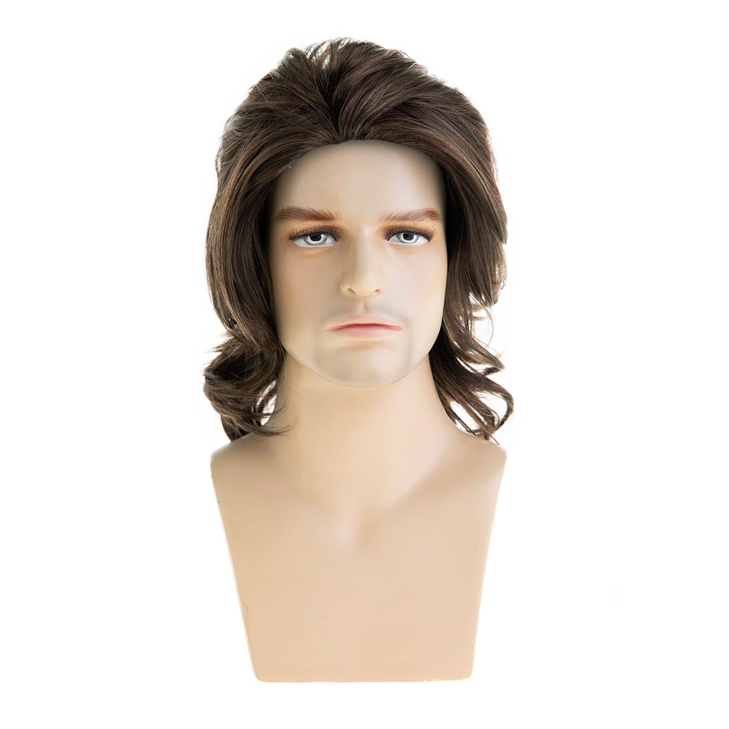 Sallcks Short Curly Brown Wigs for Men Mid Length Natural Looking Synthetic Wig for Daily Party Costumes
