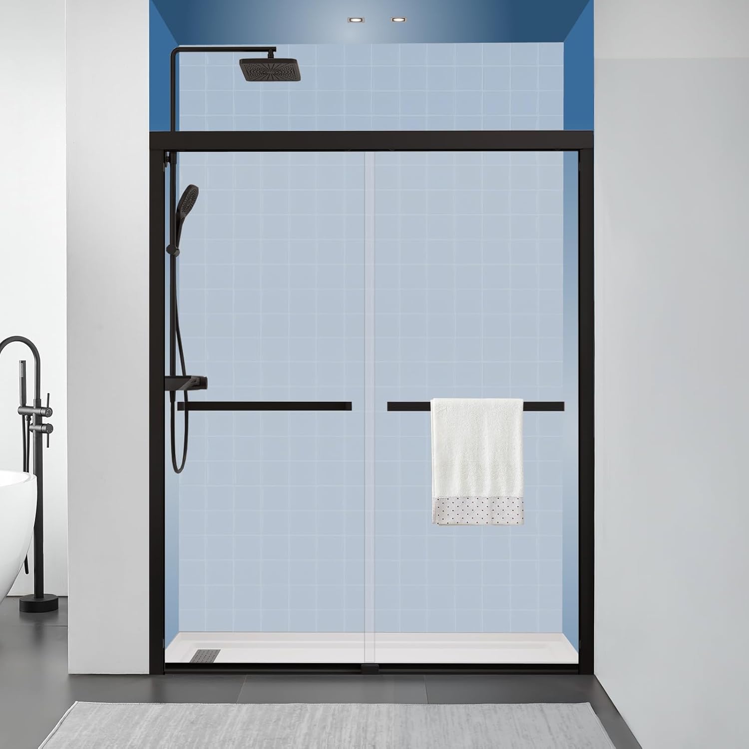 MORVANO Double Sliding Shower Door 56-60" W x 72" H, Semi-Frameless Bypasss Bathroom Glass Shower Sliding Doors, Walk-in Glass Shower Door with 1/4" (6mm) SGCC Certified Tempered Glass, Matte Black