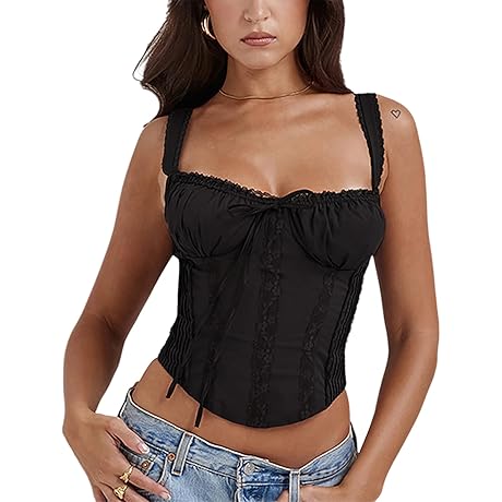 Women's Black Corset Top With Lace and Zipper
