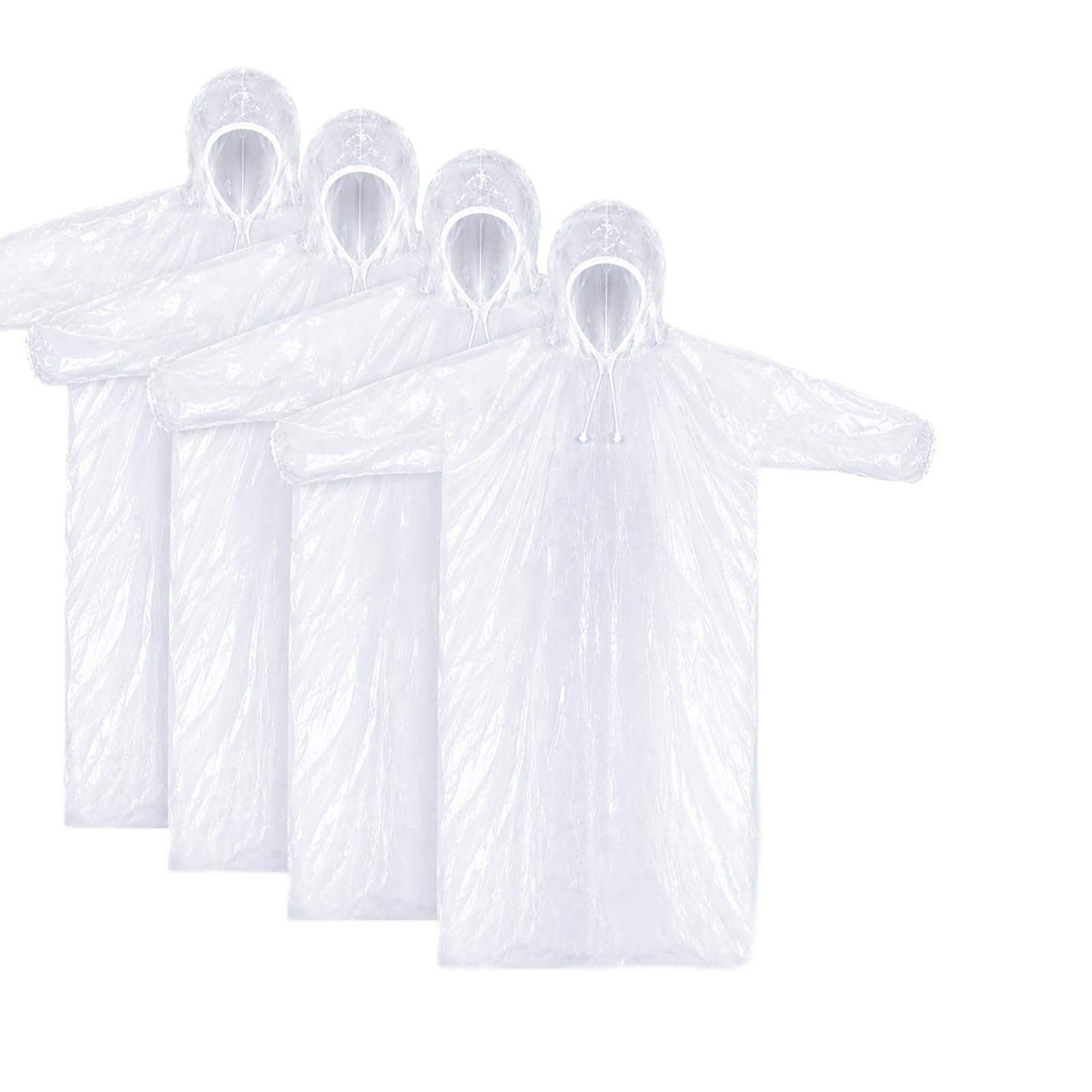 Lote de 4 Ponchos de Lluvia Desechables para Adultos, Capa Transparente Impermeable con Capucha y Mangas Sueltas, Protección Ligera para Senderismo Camping Parque de Atracciones