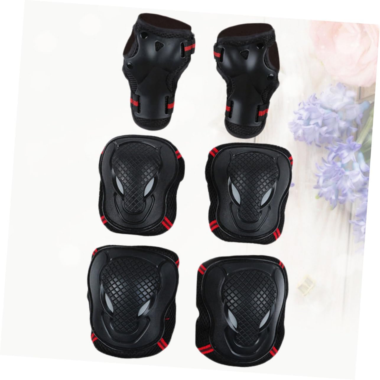 KOMBIUDA 1set Protective Gear for Skating Knee Elbow and Hand Pads for Black and Red Outdoor Sports for Skateboarding and Cycling