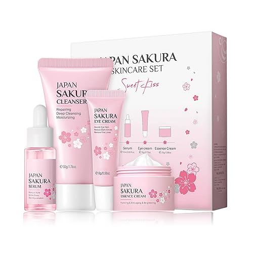 Set de cuidado de la piel Sakura Skin Care Sets & Kits - Conjuntos de regalo para mujer con limpiador, suero, crema para ojos, crema de esencia,