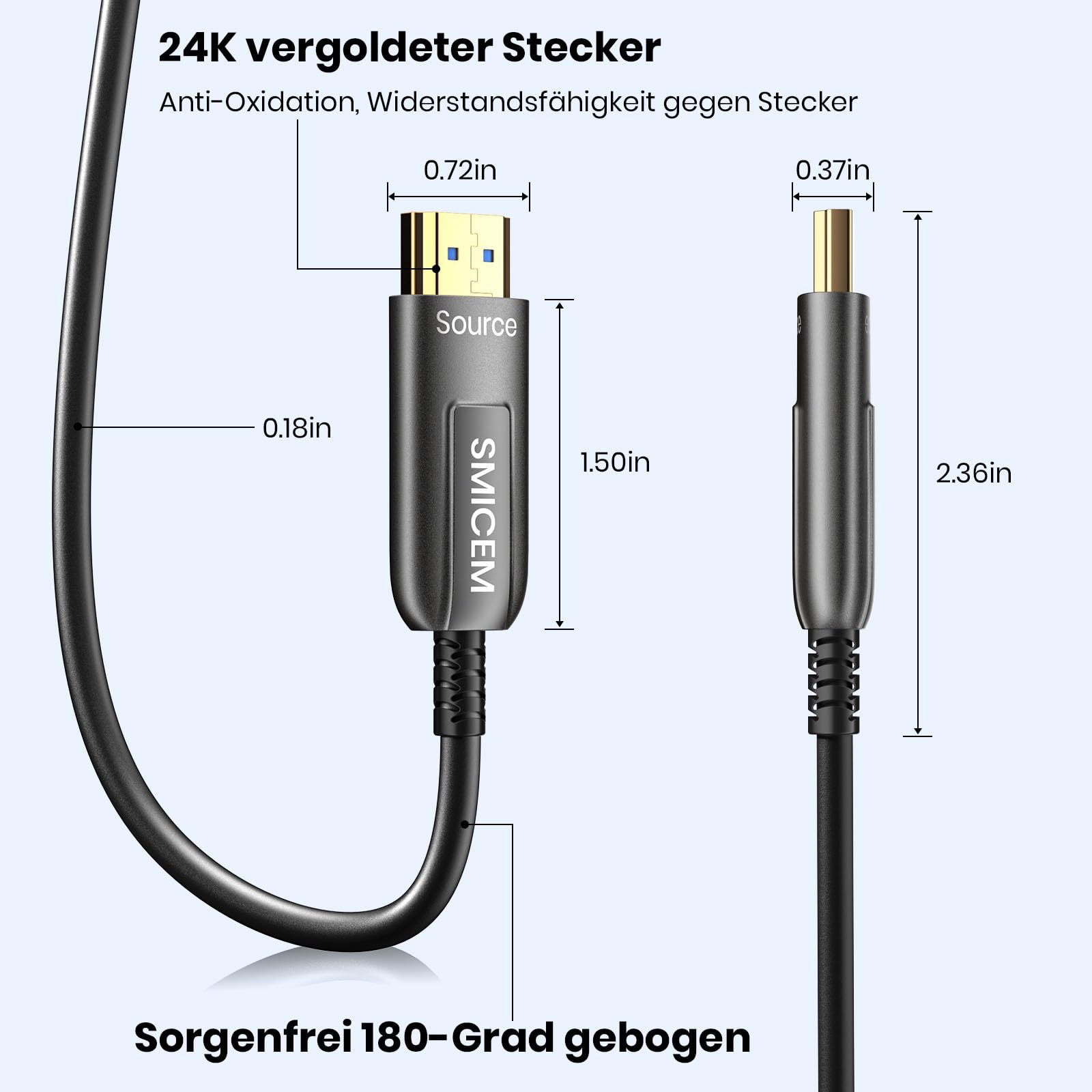 8K HDMI Fibre Optic Cable 20M Optical HDMI 2.1 Cable 48Gbps Ultra High Speed 8K @ 60Hz 4K @ 120Hz Dynamic HDR eARC Dolby HDCP 2.2 & 2.3 for HDTV/Projector/Home Cinema/TV Box