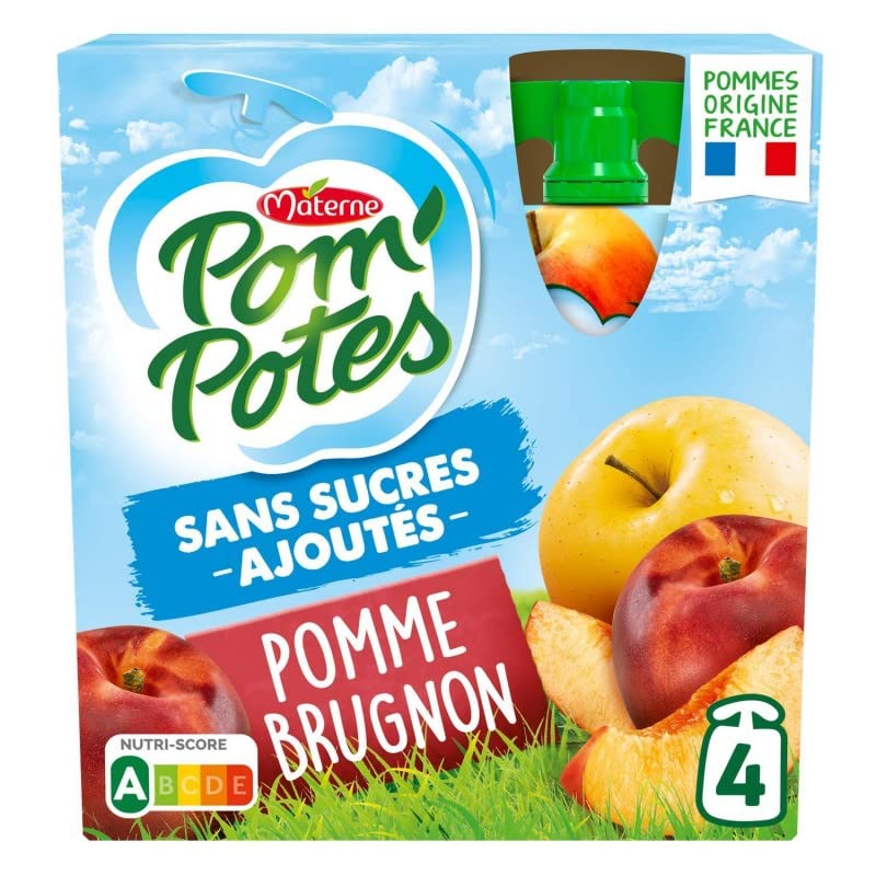 POM'POTES - Compotes Sans Sucre Ajouté Pomme Brugnon 360G - ( Lot De 4 )