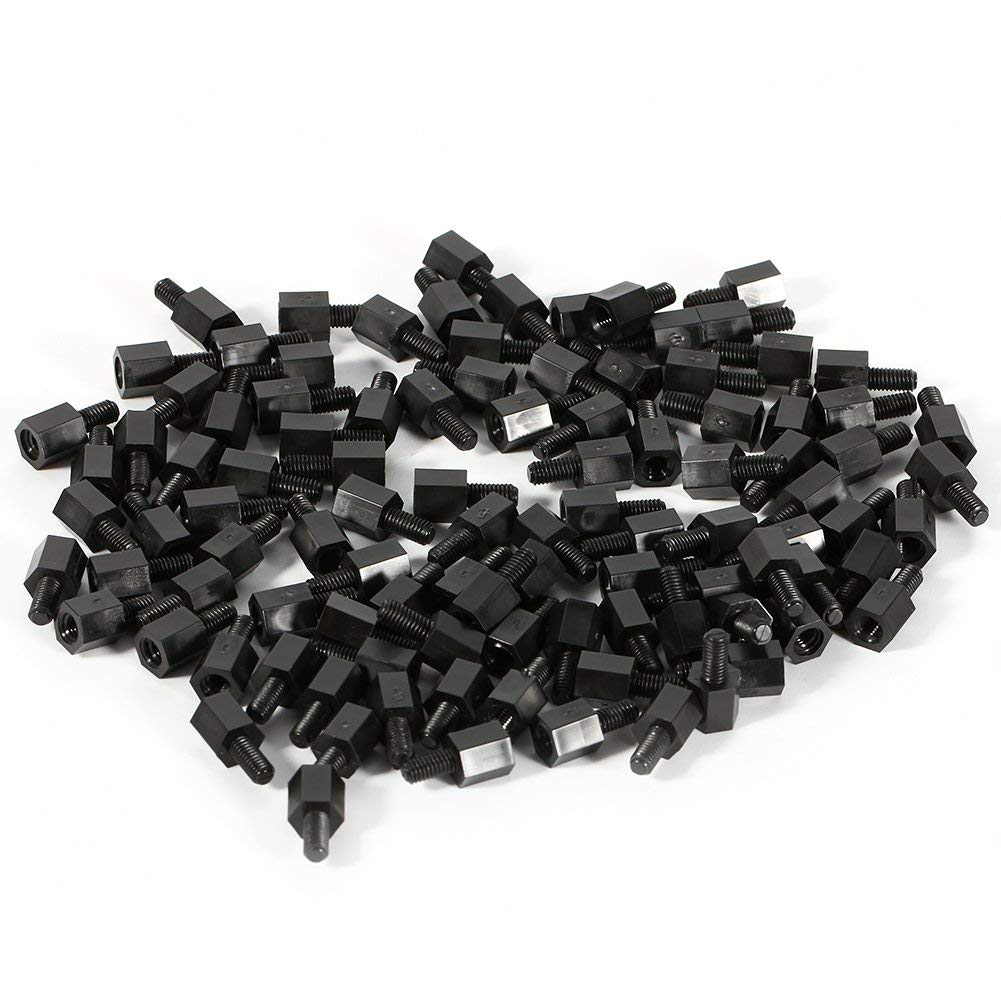 100 Kit di Assortimento Accessori Formato Distanziali Viti E Dadi Esagonali di Nylon Neri M3 6 mm + 6 mm Distanziali Esagonali M3