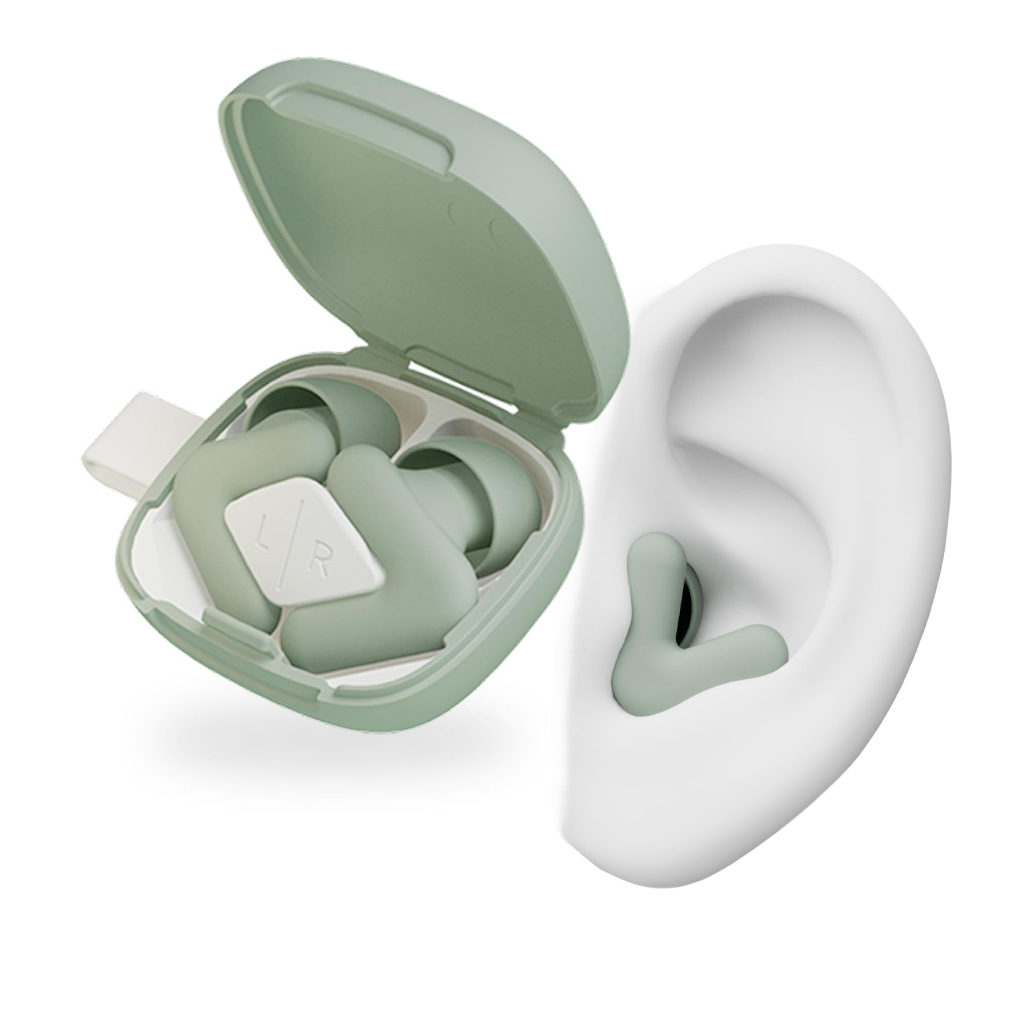 Alpine Silence Earplugs for Sleep, Focus & Travel - V-Shape Snug Fit & Soft Oval Tips – 4 Sizes XS/S/M/L - Comfortable, Reusable Hearing Protection - up to 25dB – Green