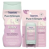 Vista 1 de Coppertone Pure and Simple Baby Mineral Sunscreen Lotion SPF 50 (6 Fl Oz) + Baby Sunscreen Stick SPF 50 (0.49 Oz), Hypoallergenic and Fragrance Free
