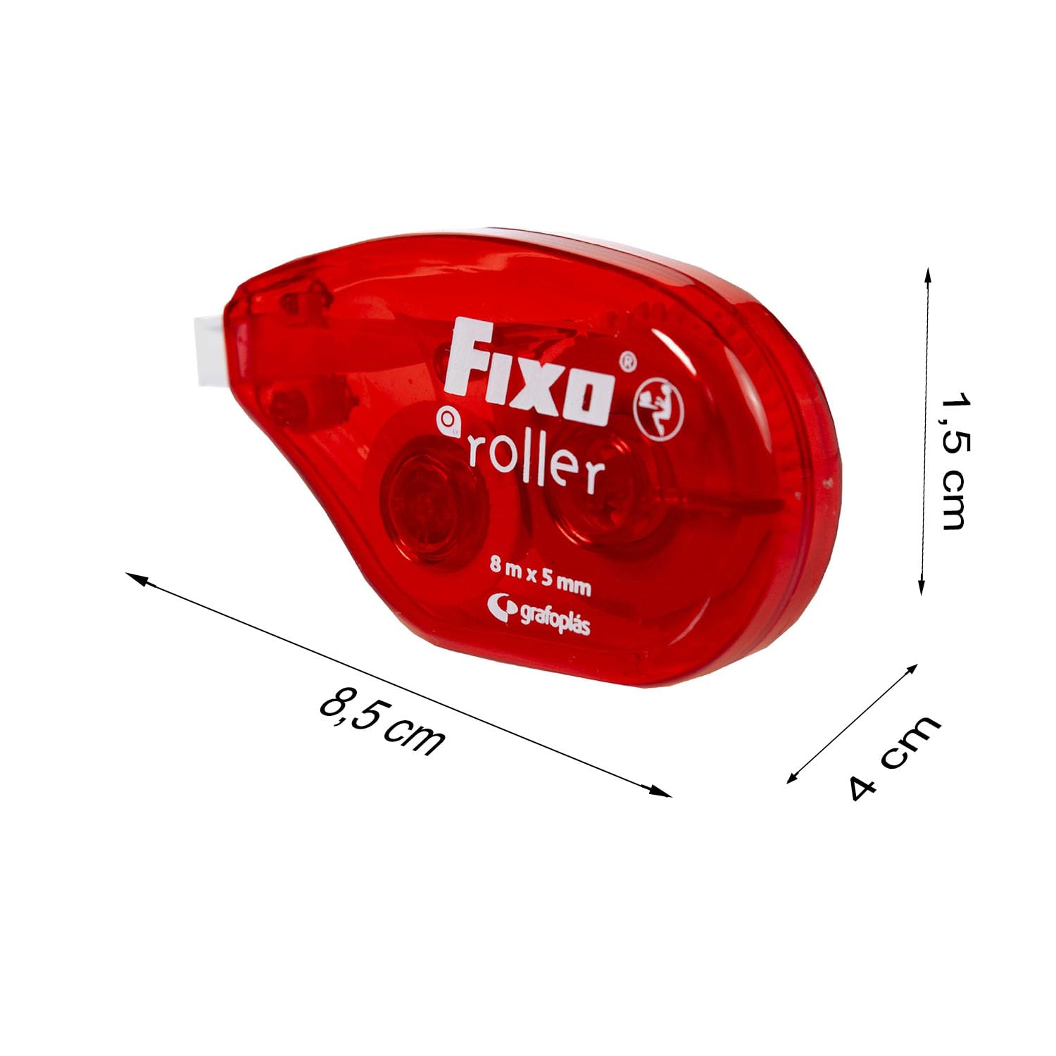 Fixo Roller - Corrector Cinta para Bolígrafos, 5mmx8m, Secado Instantáneo, Diseño Ergonómico, Accesorio Escolar Perfecto para Llevar en el Estuche o Mochila