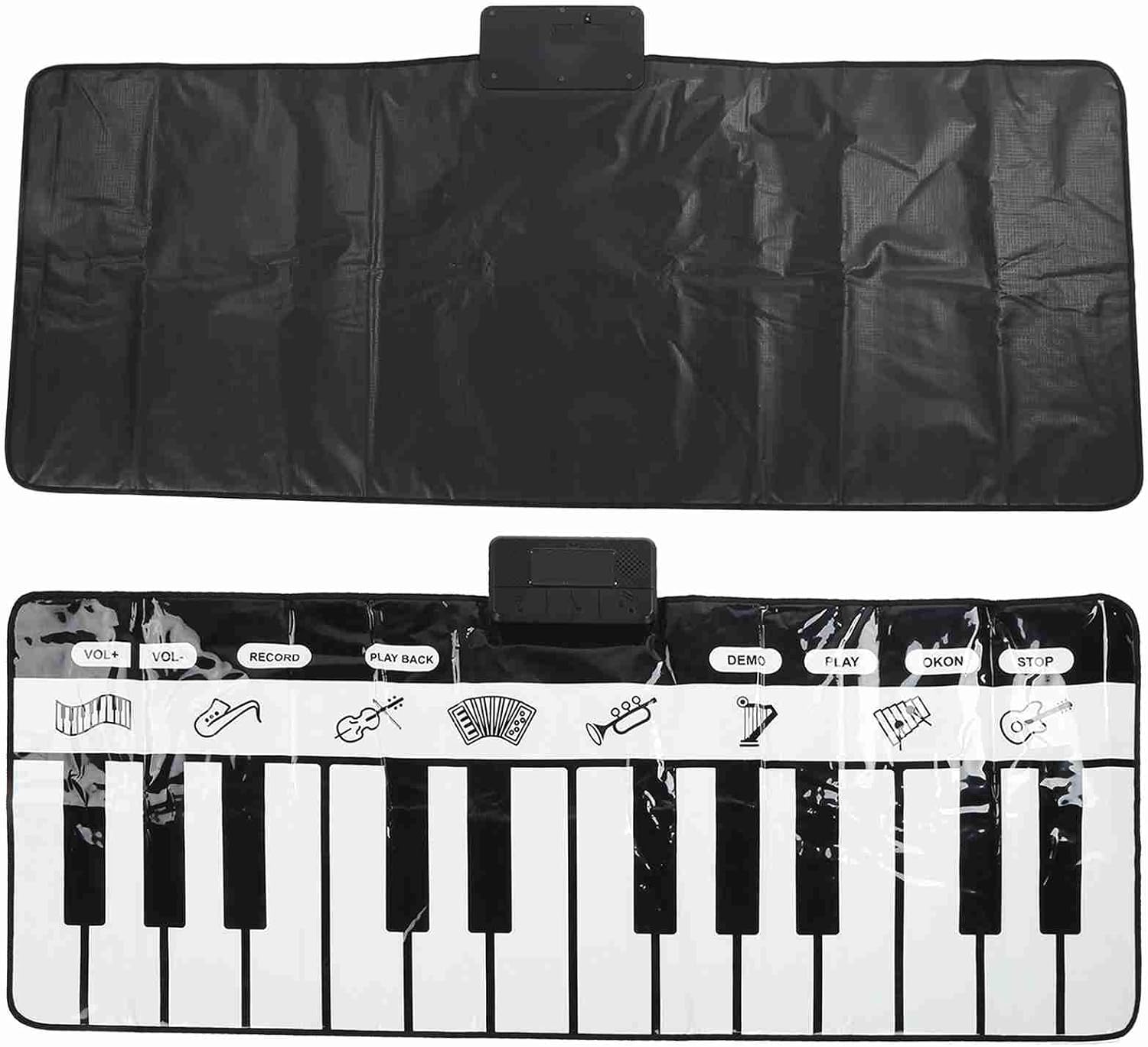 Asixxsix Floor Piano Mat, 24 Keys 8 Instruments Non Slip Auto Sleep Kids Piano Mat Toddler Musical with 6 Function Buttons for Children Toddlers (Black and White Blanket)
