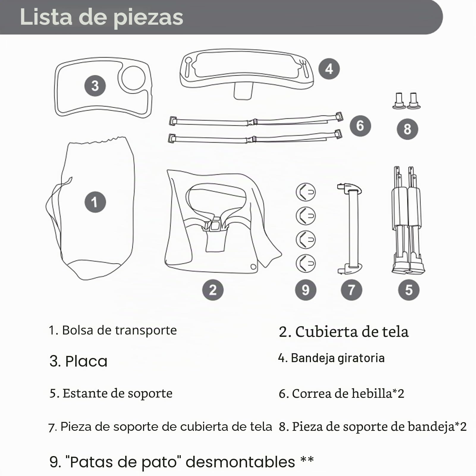 Bebamour Silla alta de exterior plegable Asiento para niño con bandeja extraíble Asiento para niño con bolsa, Koala