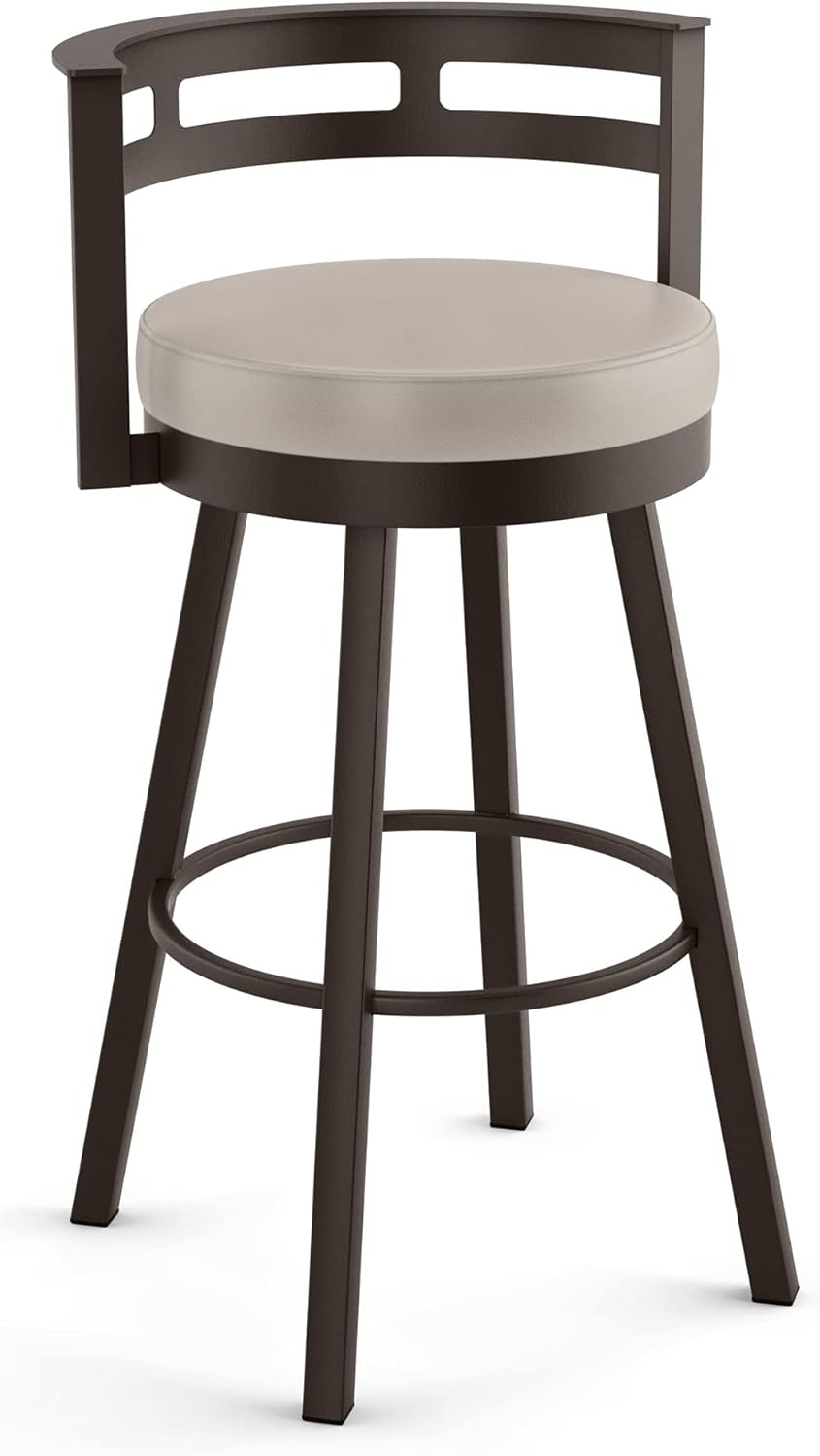 Amisco Render 26" Counter Height Barstool, Swivel Stool with Backrest and Metal Base for Kitchen Island or Bar - Cream Faux Leather/Dark Brown Metal/Counter Height