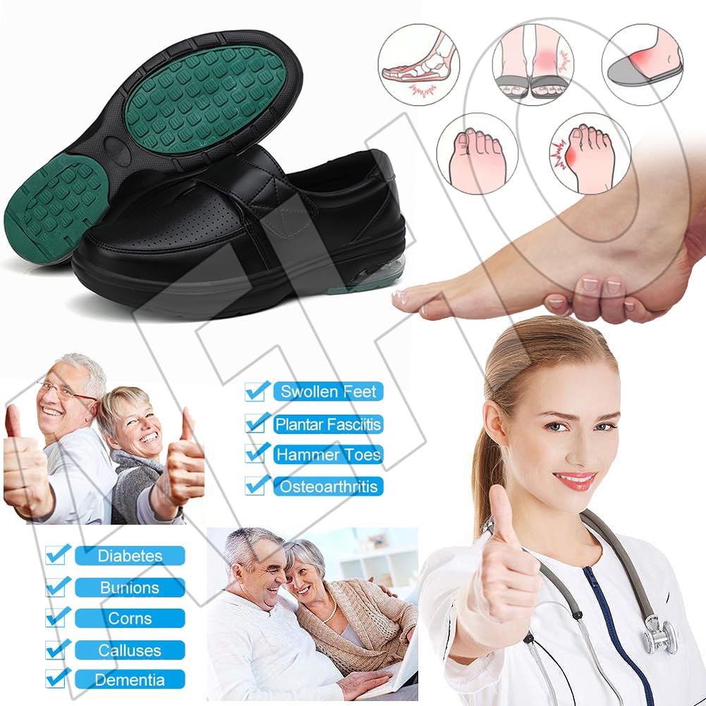 AEHO Scarpe Comode per Camminare, Ortopediche Uomo con Strappo, Impermeabili in Pelle Unisex per Artrite - Nero, 40/250mm