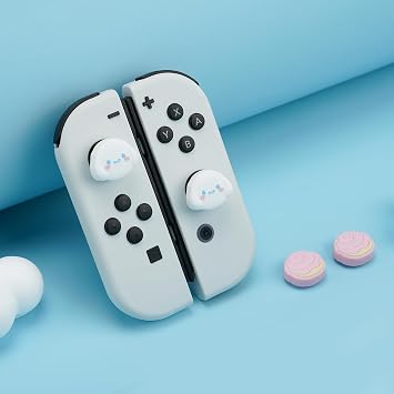 Kuitmor 4PCS Thumb Grips Caps Compatible with Switch/OLED/Lite, Kawaii Charactor Thumbs Grip, Soft Silicone Switch Joystick Cover for JonCon, Cute Dog Style, Pink & White