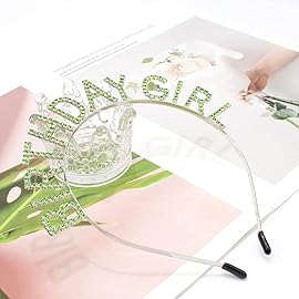 AOPRIE Happy Birthday Princess Crown Tiara, Silver Green, for Women and Girls, Rhinestone Birthday Accessories