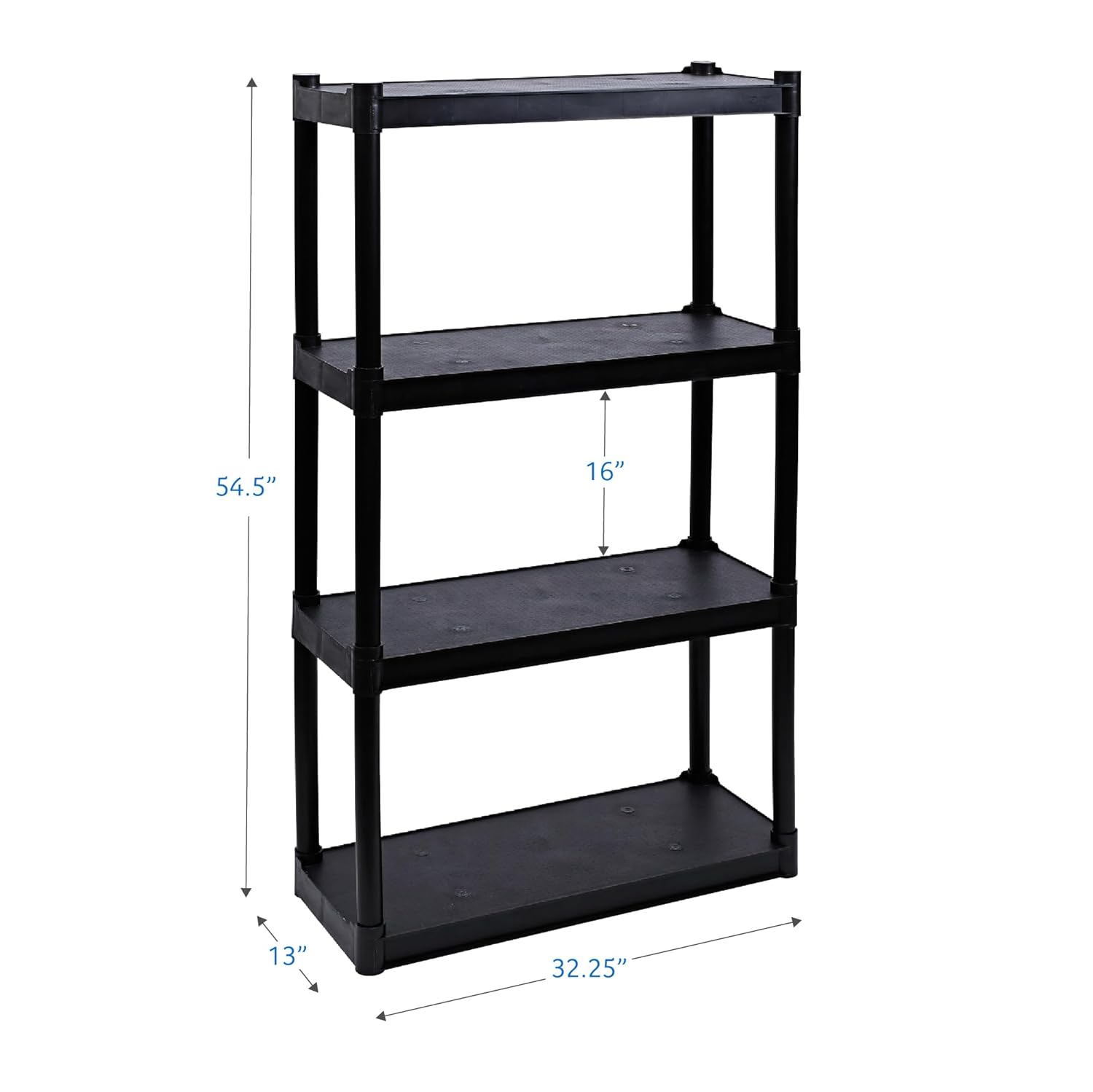 Iceberg Rough 'N Ready 4-Shelf Open Storage Shelving System, 32” W x 54” H, 13”D, Black