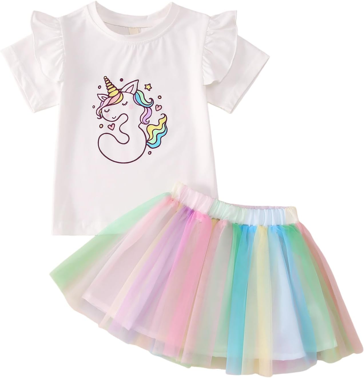 SOFEON Toddler Baby Girl Unicorn Birthday Outfit 1st/2nd/3rd/4th/5th T-Shirt Colorful Tutu Skirts Kids Cake Smash Outfit