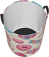Vista 3 de Cesta de almacenamiento circular Protable con estampado de magdalena de piruleta dulce, cesta para ropa sucia con asas, ropa de dormitorio