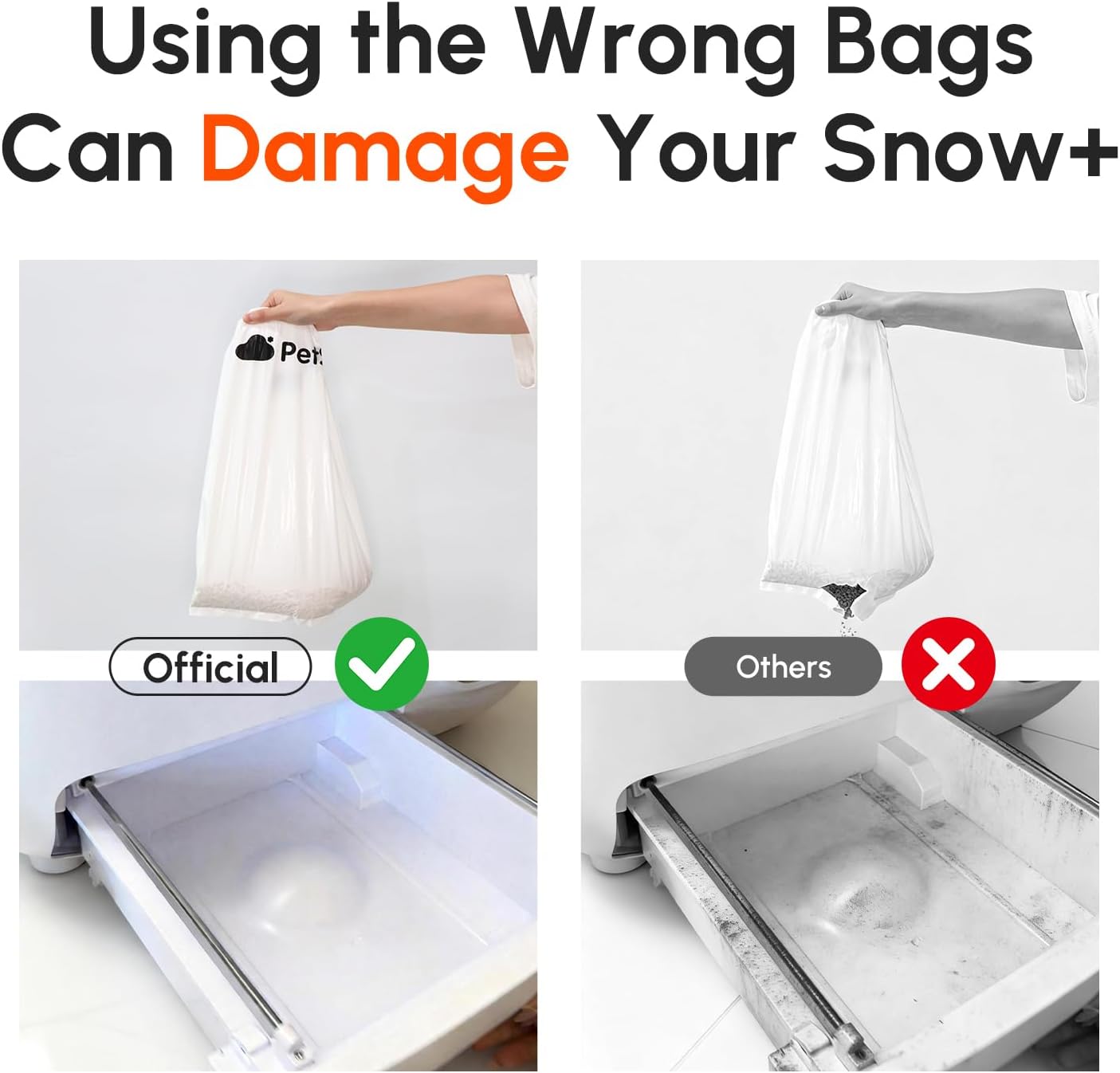 PetSnowy Cat Litter Box Liners, Self-Sealing Waste Drawer Bags for Automatic Cat Litter Box