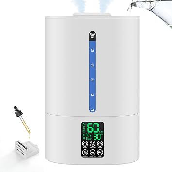 6L Humidifiers for Bedroom Large Room Home, Cool and Warm Humidifier for Baby and Plants Mist Top Fill Desk Humidifiers Essential Oil Diffuser, Quiet with Adjustable Mist,360Nozzle-White