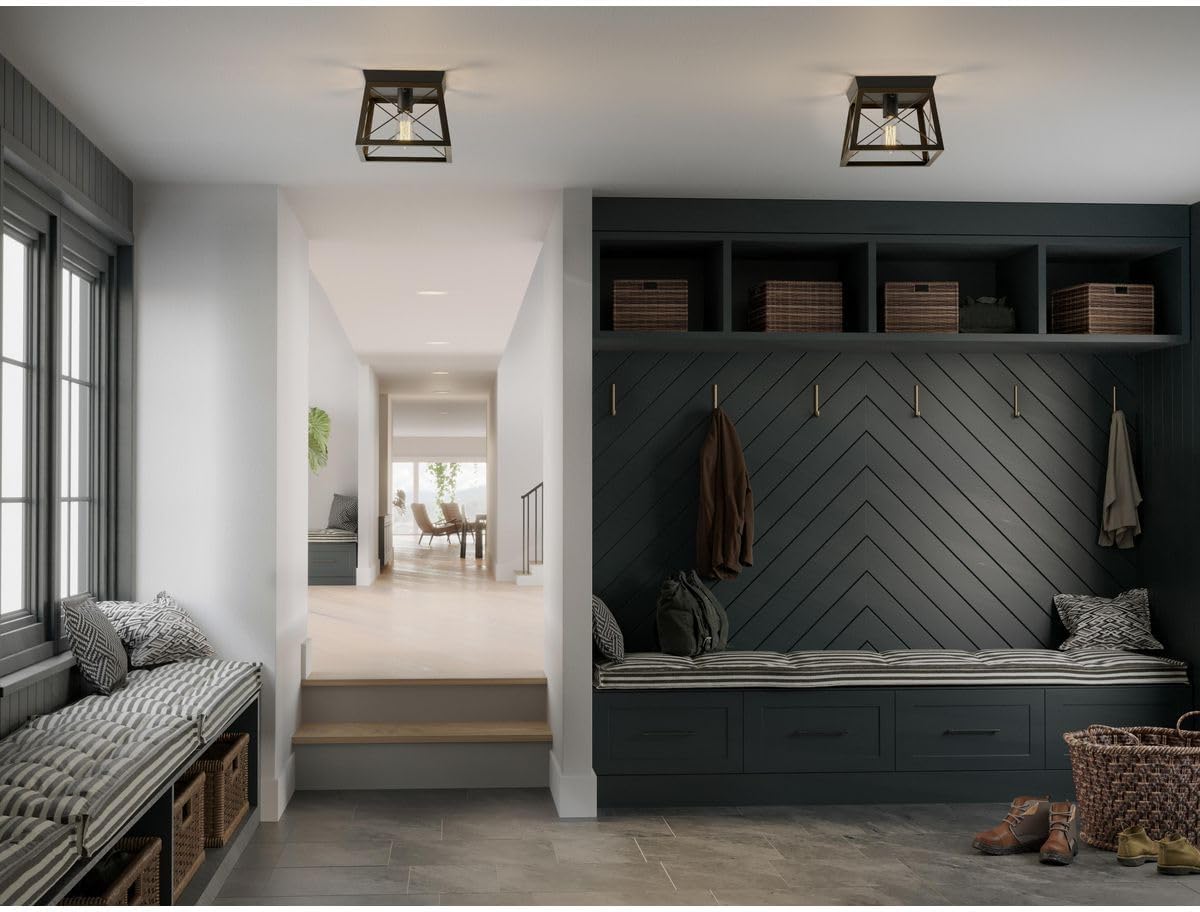 Progress Lighting 1-Light Ceiling Light, Flush Mount Ceiling Light Fixture for Interior Kitchen Lights, Hallway, Bedroom, Living Room, 9.5-Inch by 9.5-Inch, Briarwood Collection, Textured Black