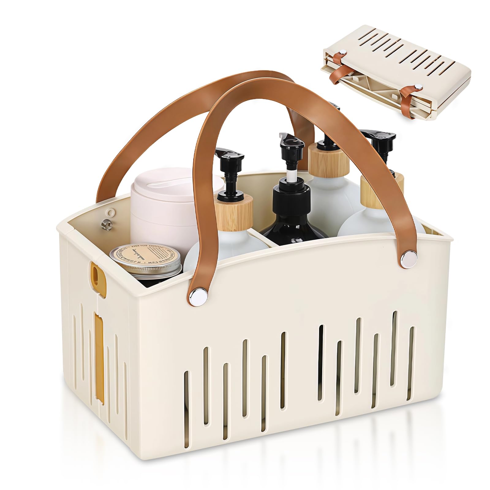Msiud Shower Caddy Basket Portable Plastic Shower Storage Collapsible Bath Caddy with 2 Removable Dividers Plastic Tote for