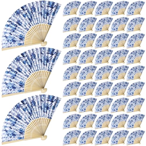 Menkxi 24 Pcs Chinoiserie Printed Hand Fan Summer Retro Paper Fans Blue and White Porcelain Folding Fans for Dancing, Party, Wedding Gifts, Home Decorations