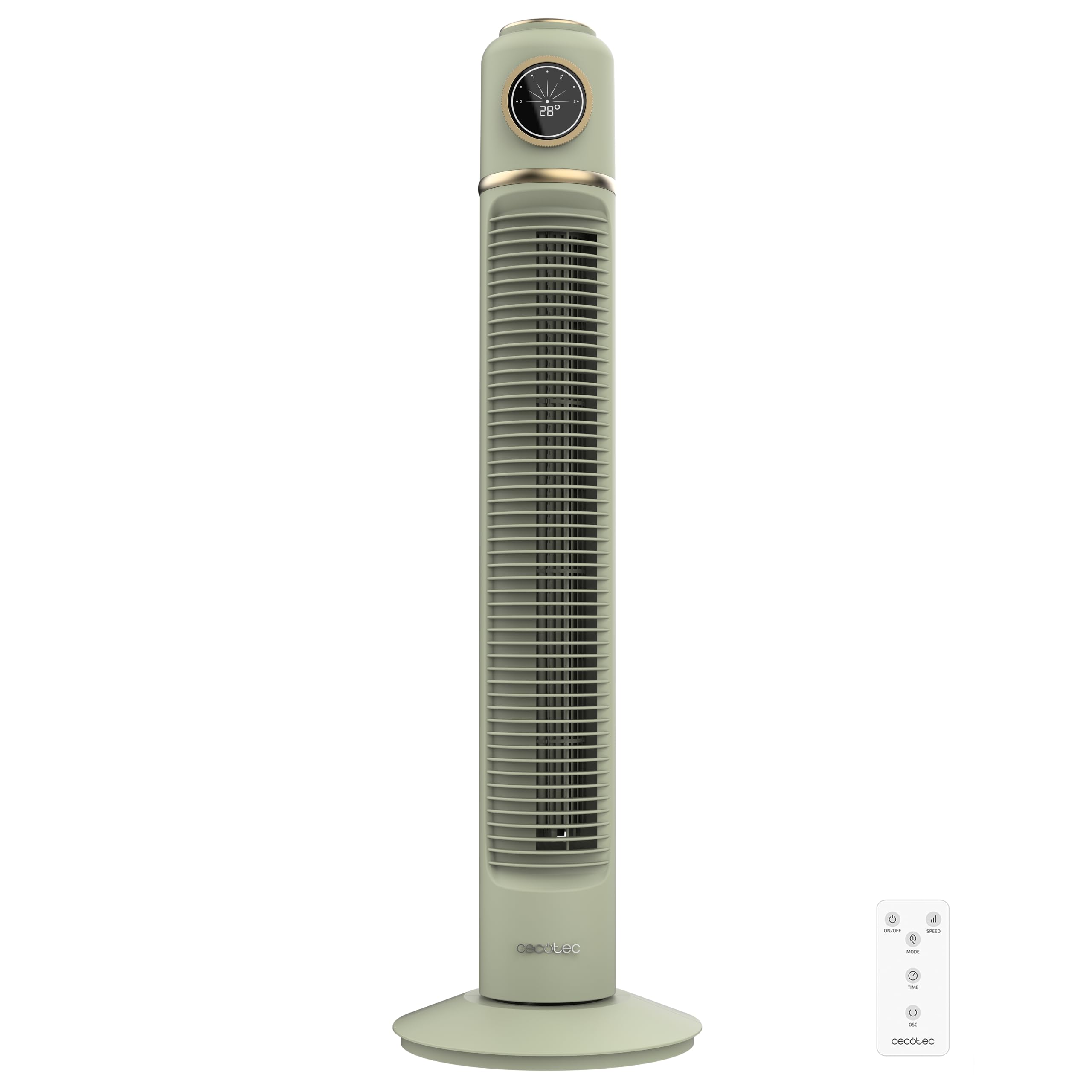 Cecotec - Ventilateur de Colonne EnergySilence 1090 Skyline Retro Smart Green - 40 W, Diamètre 81 cm, LED et Télécommande, 3 Vitesses, 3 Modes, Minuterie 12 Heures, Oscillation á 72º