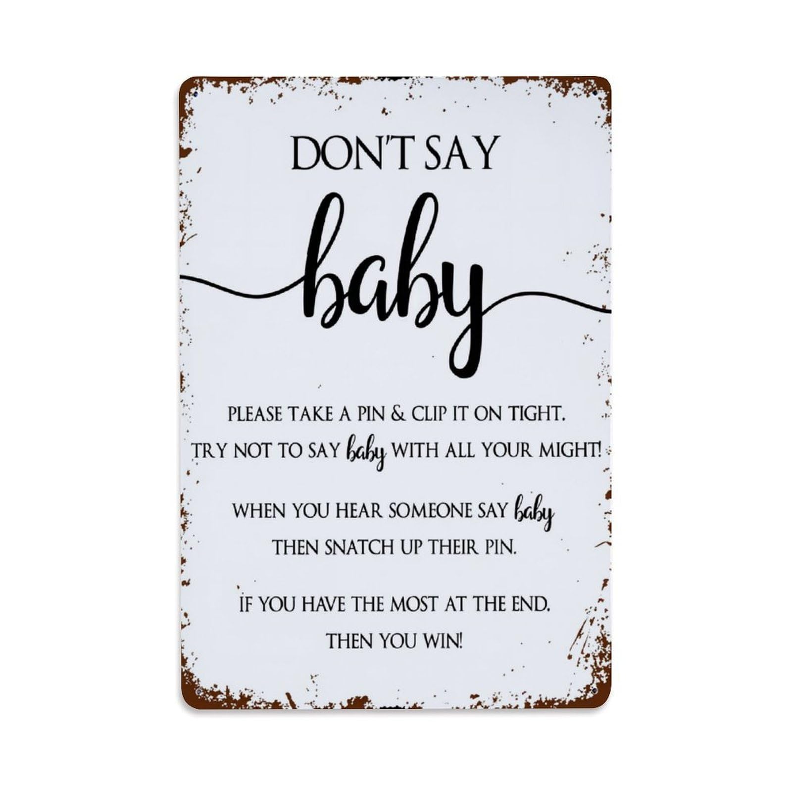 Enderetf Vintage Don't Say Baby Game Rules Tin Sign Metal Poster, Home Bar Garage Man Cave Cafe Indoor & Outdoor Wall Decoration 8X12inches
