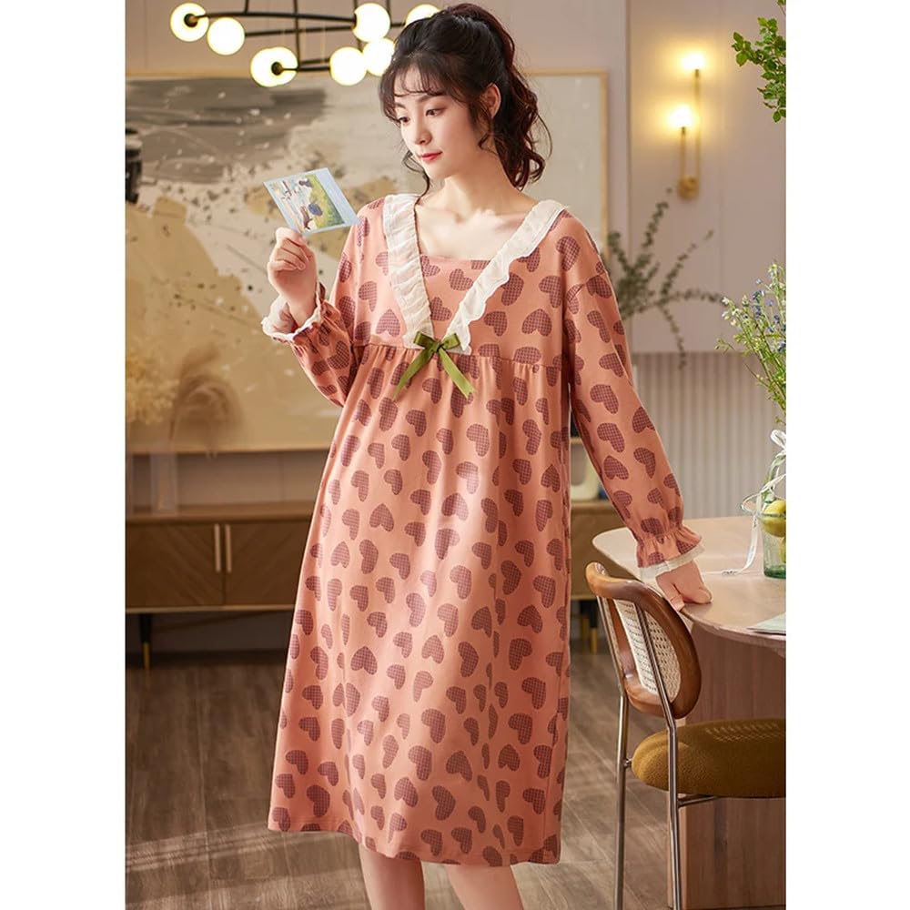 Camicia Da Notte Donna - Camicia Da Notte In Pizzo Con Colletto Quadrato Camicia Da Notte In Cotone Camicia Da Notte Lunga Da Principessa Carina Camicia Da Notte A Maniche Lunghe Con Stampa A Cuore