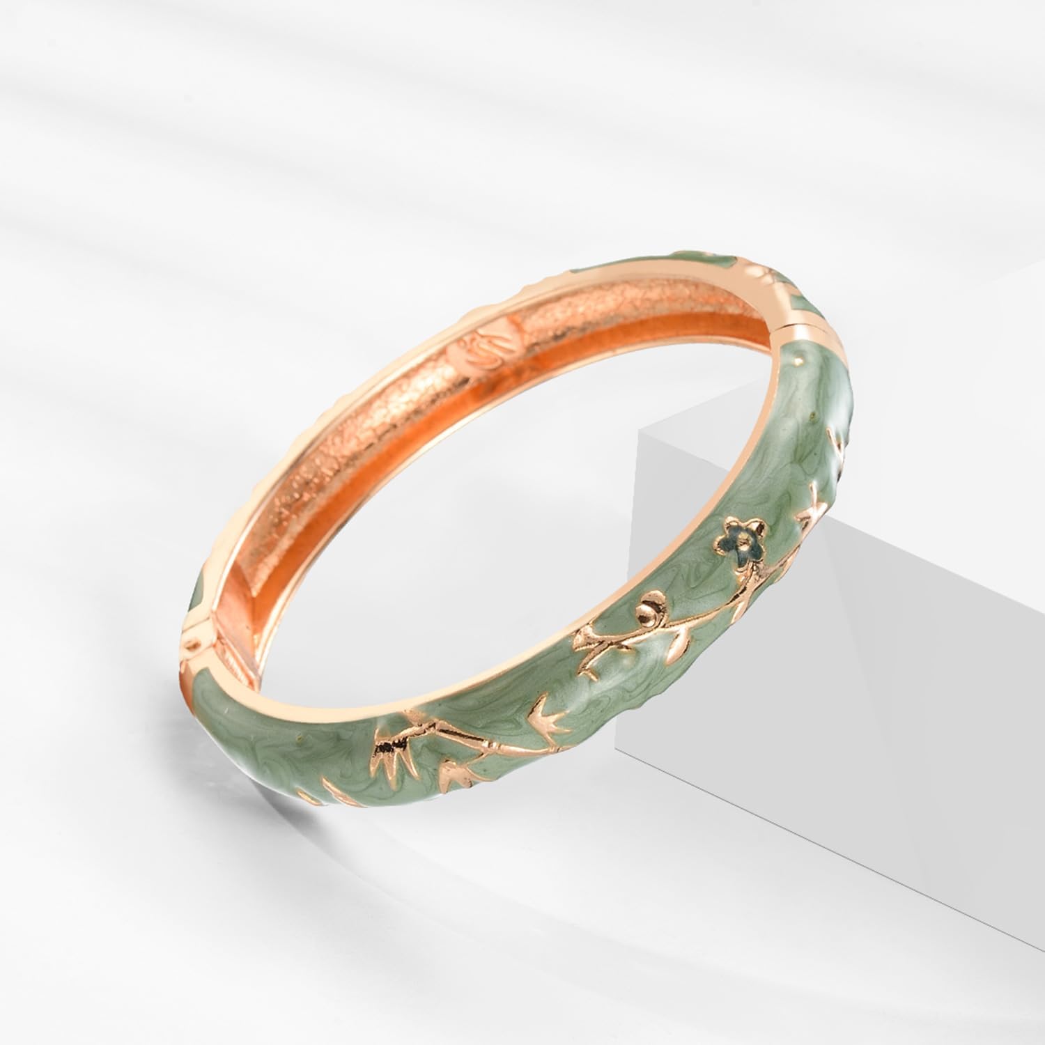 UJOY Bangles 5 Pcs Enamel Jewelry Set Rose Flower Engraved Cloisonne Bracelets Pack in a Box 5PCS