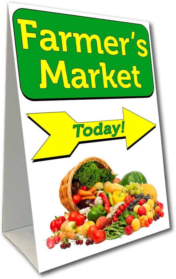 Farmer's Market Today (Arrow) Economy A-Frame Sign 2 Feet Wide by 3 Feet Tall (Made in The USA)
