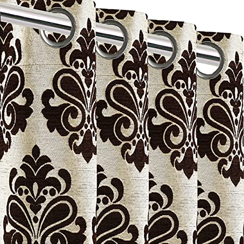 Image of Saral Home Medallion Chenille Blackout Long Door Curtains 2pc, Brown 4x9 Ft