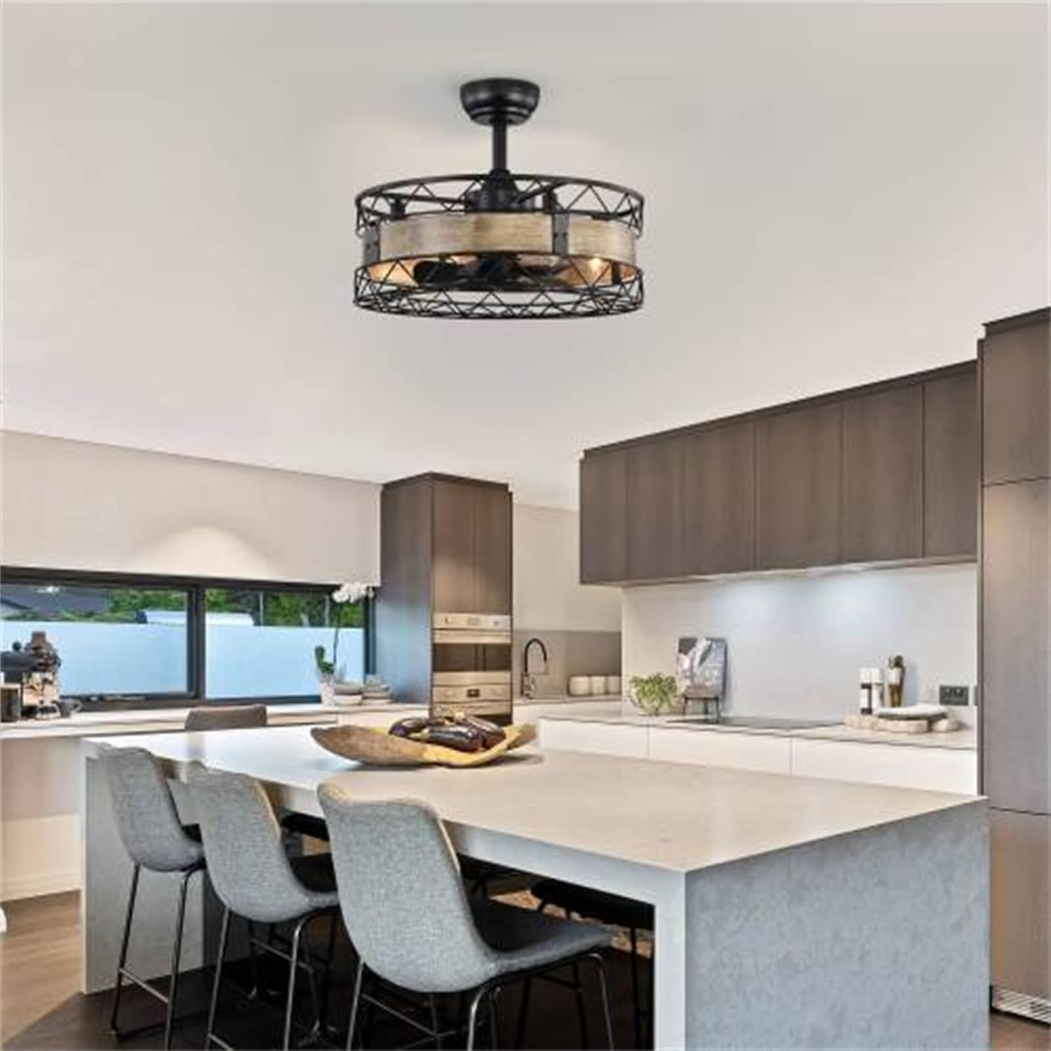 20.5 Inch Cage Ceiling Fan Light, Lighted Ceiling Fan, 5 ABS Blades, with Remote Control, Timer, 3 Speed ​​Indoor Ceiling Fan for Farmhouse, Bedroom Living Room (Bulb Not Included)