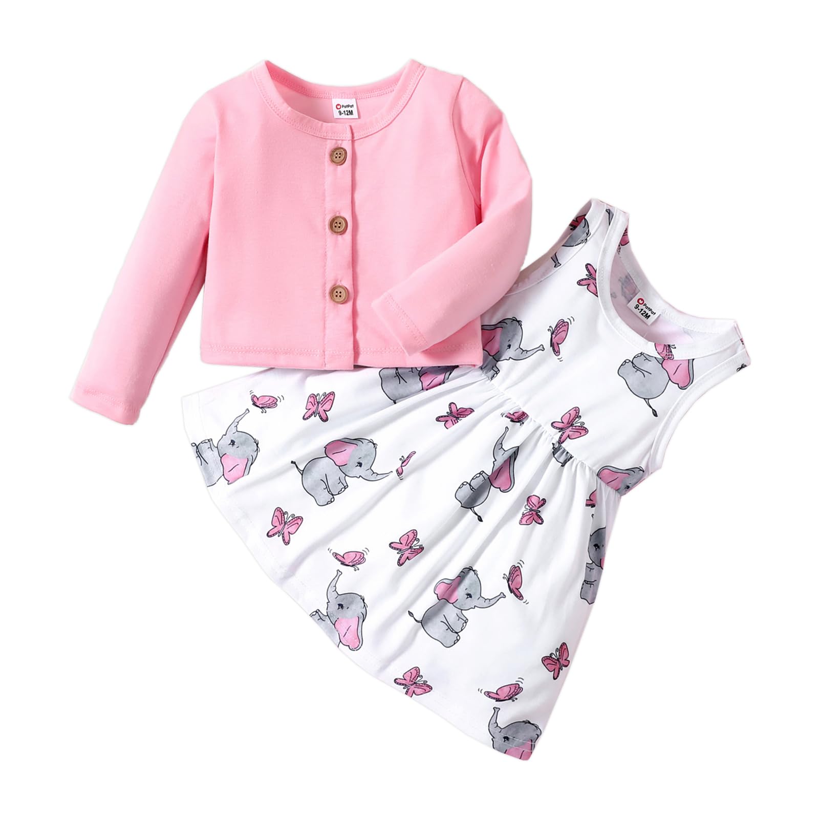 PATPATBaby Girls Dress and Cardigan Sets 2 PCS Baby Girl Animal Print Dress and Long Sleeve Cardigan Set