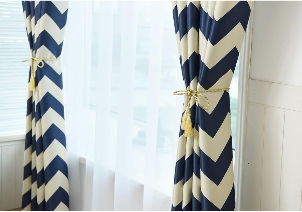 Window Blackout Curtains Bedroom Eyelet Top White Blue Stripes Drapes 2 Panels52"W*84"L