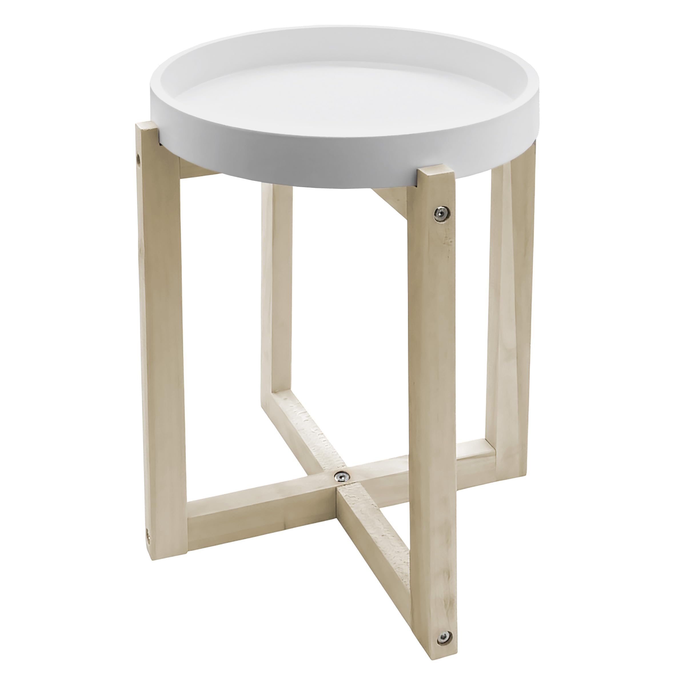Spetebo Tavolino rotondo in legno con piano del tavolo, design 30 cm, bianco – tavolo decorativo con struttura a X naturale – tavolino da salotto, tavolino decorativo per piante