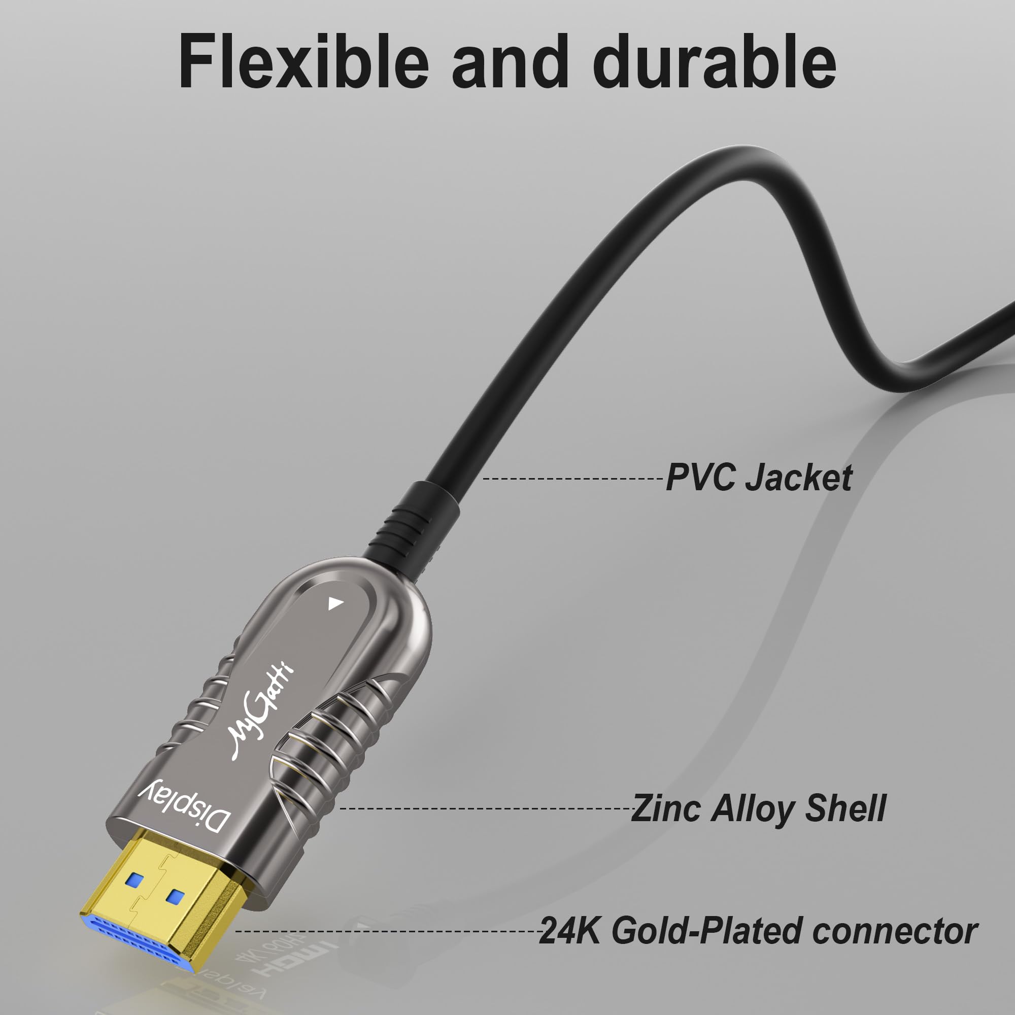 Cable de fibra óptica 4K HDMI de 25 metros, cable óptico HDMI 2.0,4 K @ 60 Hz 18 Gbps de alta velocidad UHD fibra óptica AOC, 4:4:4 RGB, carcasa de aleación de zinc, diámetro exterior: 4,8 mm
