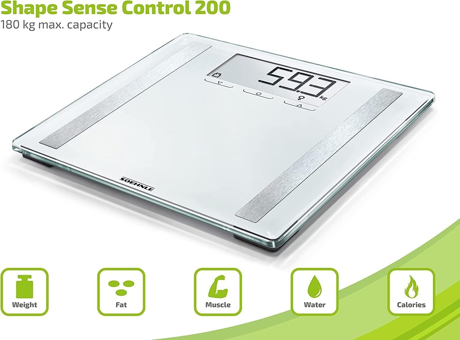 Soehnle Shape Sense Control 200 Personen Digitalwaage mit extragroßer LCD-Anzeige, Waage mit An- und Abschaltautomatik, flache Personenwaage