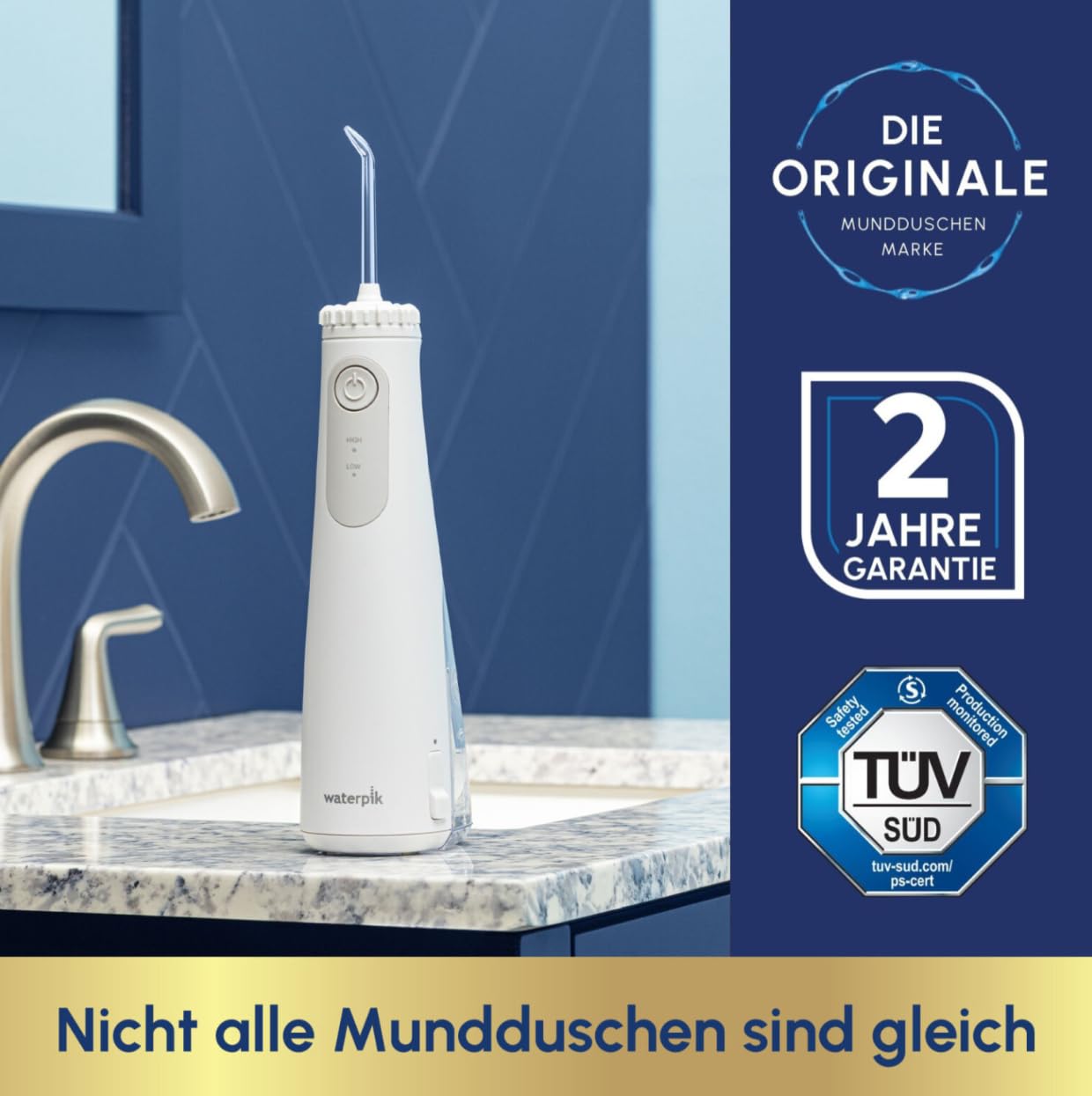 Waterpik Pearl kabellose Munddusche, Testsieger 2026, entfernt 99,9 Prozent des Plaques, Power Akku (9 Wochen Nutzung), 2x effektiver als Zahnseide, wasserdicht, weiß