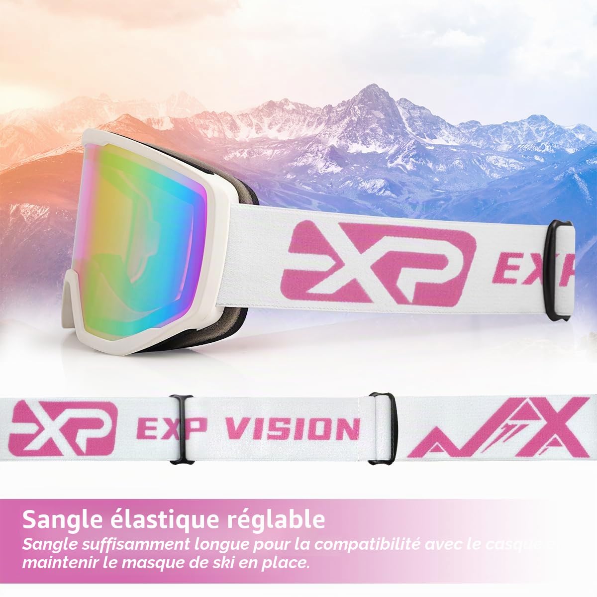 EXP VISION Masque de Ski Pro Anti-buée Protection UV400 Lunettes de Snowboard pour Hommes Femmes