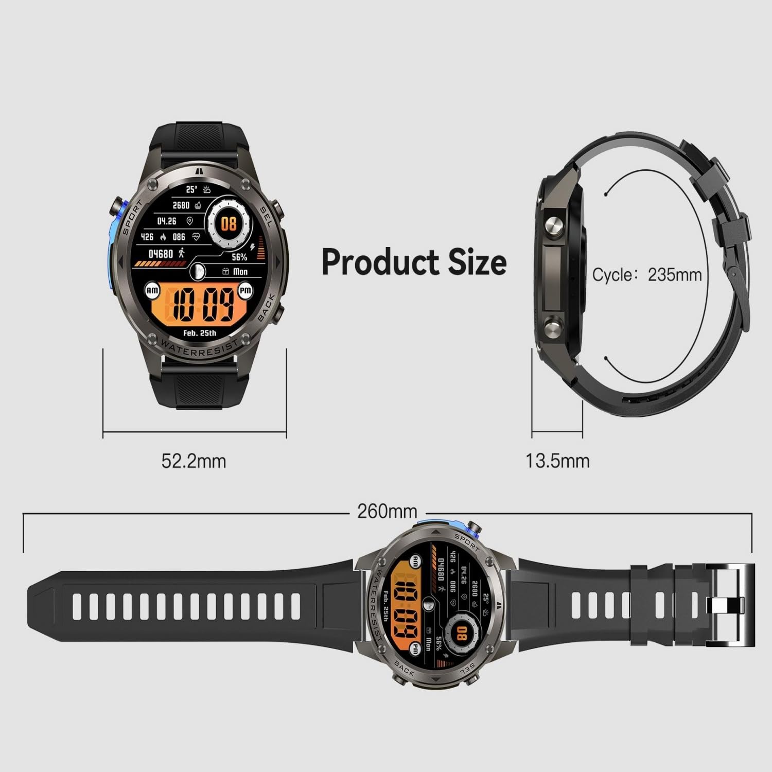 AIEK Smartwatch da Uomo, GPS Orologio Sportivo,65 Giorni Standby,5ATM Impermeabile per Nuoto, Chiamate Bluetooth, Fitness Tracker 170+ Sportive, Sonno Bussola,Compatibile iOS Android (Nero)