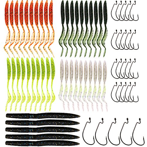 Sougayilang Fishing Lures Mixed Lots Including Fishing Worms Bait Fishing Hook for Trout Bass Catfish with Free Fishing Tackle Box