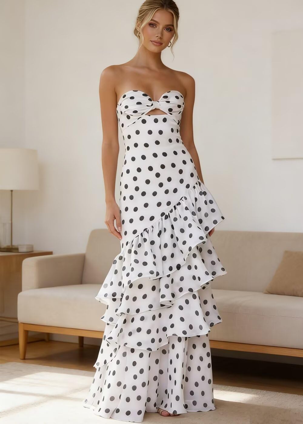 Strapless Tiered Chiffon Prom Dresses for Women Ruffles Sweetheart Mermaid Formal Evening Gowns with Cutout - Image 5