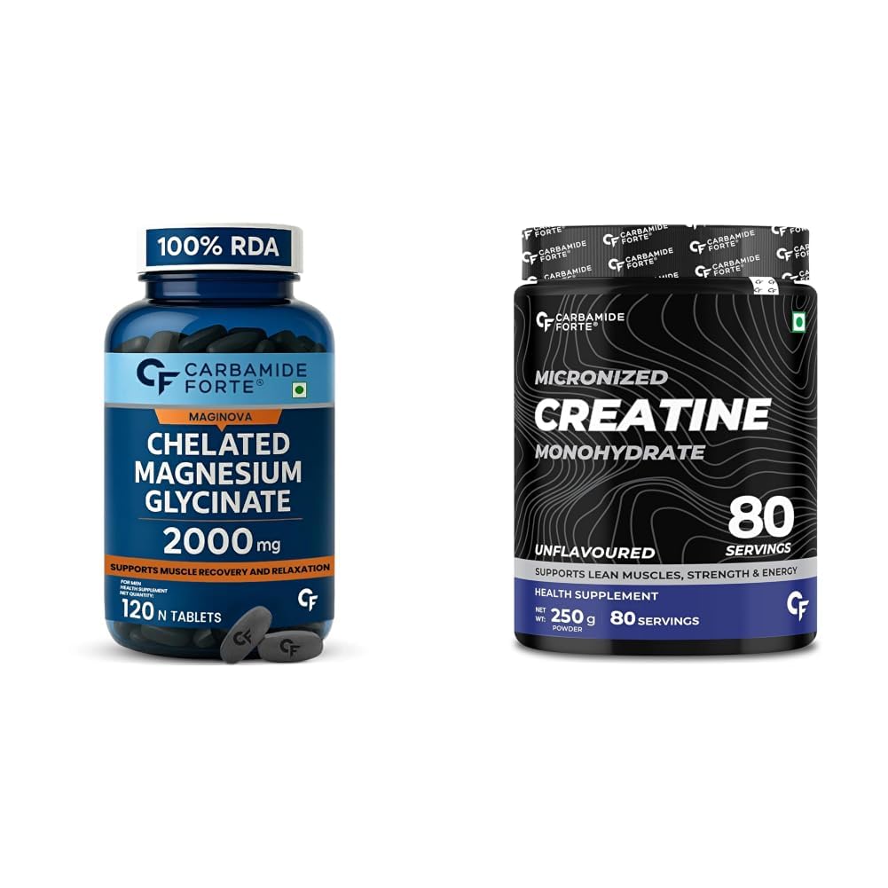 Carbamide Forte Chelated Magnesium Glycinate Supplement 2000mg Per Serving | Magnesium Supplement Supports Muscle Recovery & Better Sleep - 120 Veg Tablets & Creatine Powder | Creatine Mono Hydrate-image-29