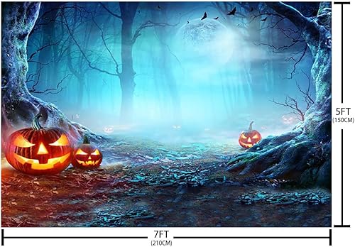 Miniatura 5 de SENDY Telón de fondo de Halloween de 7 x 5 pies para fotografía, noche de terror, decoración de fiesta de bosque aterrador, día de todos los santos,