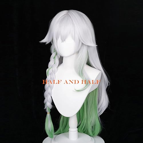 Miniatura 5 de Nahida - Peluca de cosplay de anime Cos, pelucas largas de pelo mixto blanco y verde para mujeres y niñas, fiesta de disfraces de Halloween con