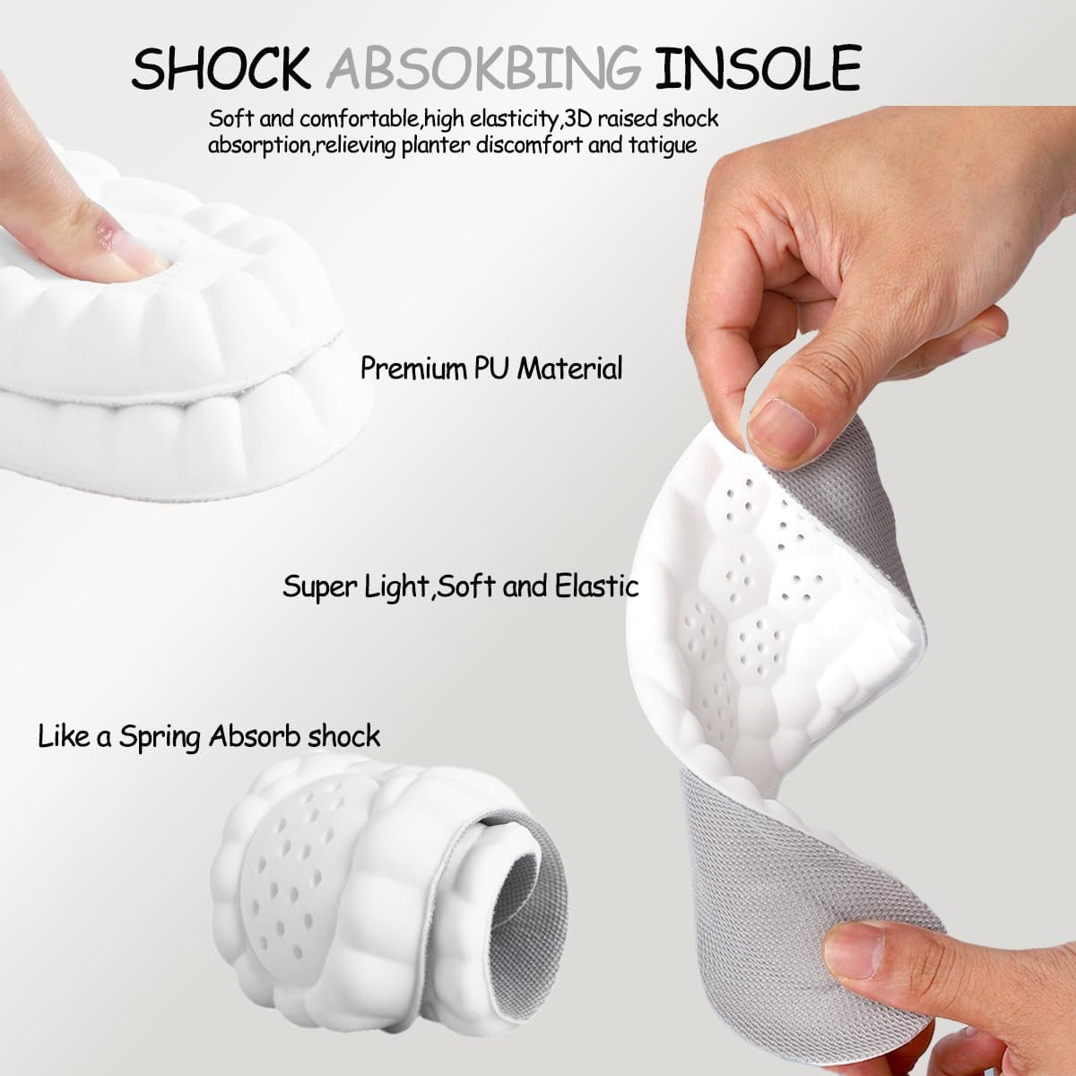 2 Pairs 4D Cloud Insoles for Men Women, Cuttable Soft Memory Foam Steppers Insoles for Anti Fatigue, Shock Absorption, Foot Pain Relief (Gray,Men5-6/Women6-7) - Image 2