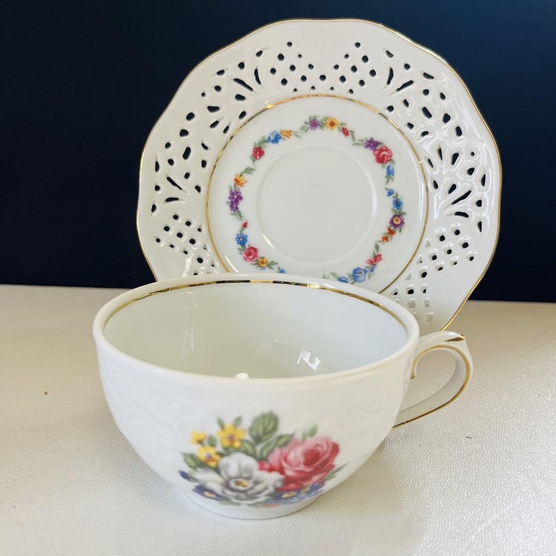 Schuman Bavaria Openwork Saucer Rose Bouquet Antique
