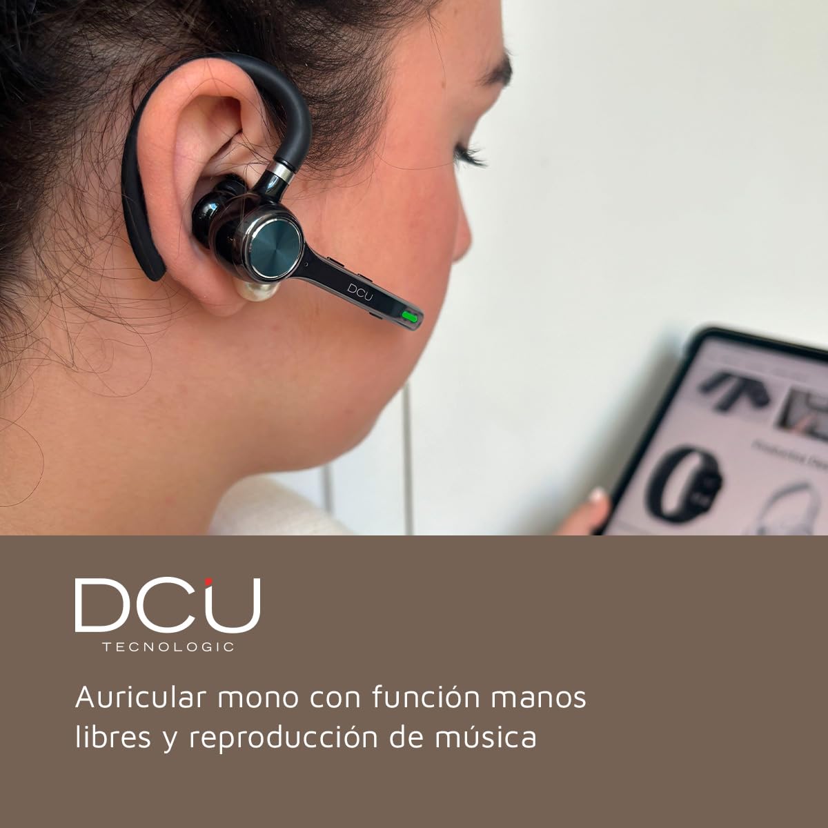 DCU TECNOLOGIC - Auricular Mono Bluetooth 5.0 Action Pro - Auricular Inalámbrico - Realiza y Recibe Llamadas - Conectividad de Doble Punto