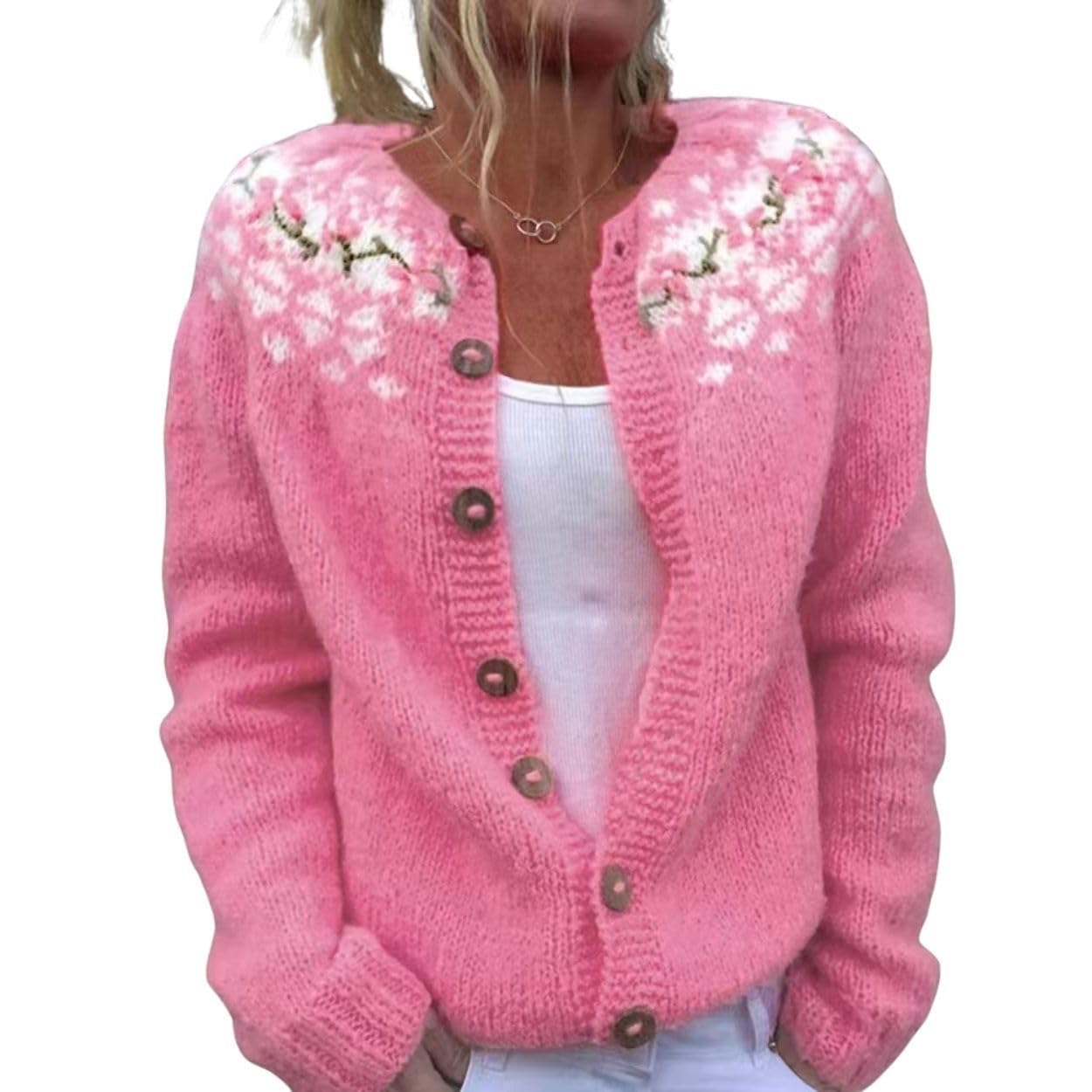 Women Fair Isle Cardigan Sweater Crewneck Button up Sweater Ethnic Graphic Chunky Knit Cardigan Open Front Fall Clothes